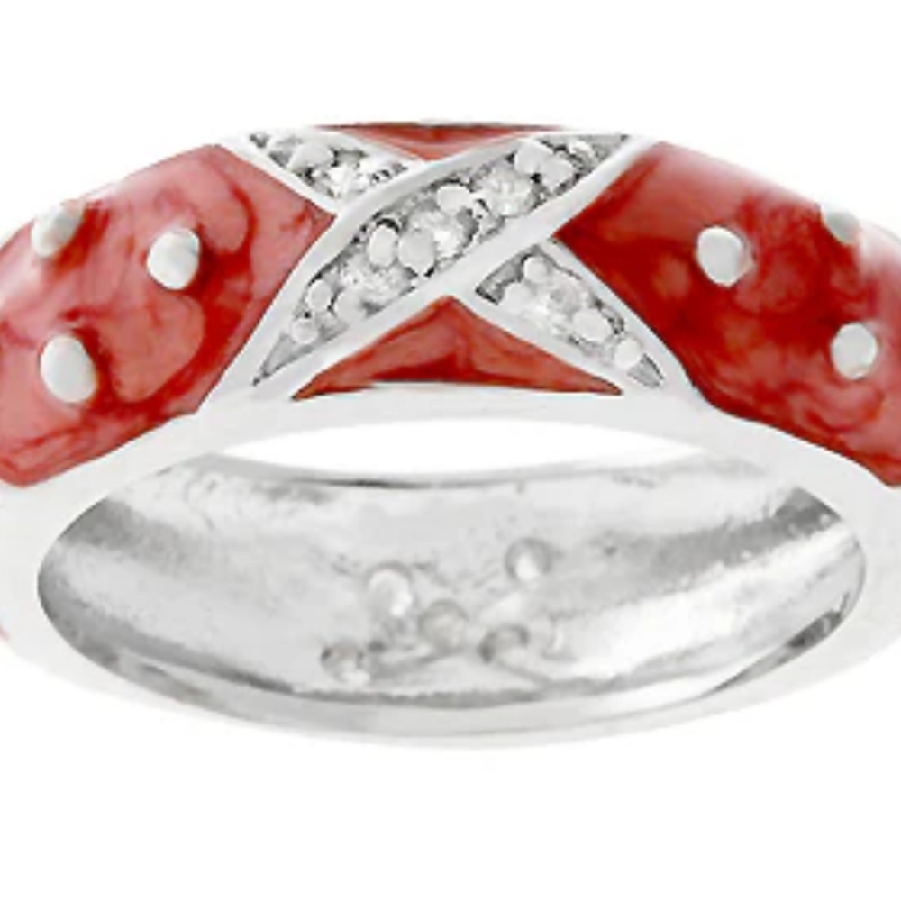 Women's Marbled Pink Enamel Ring Size 5 embedded with zircon